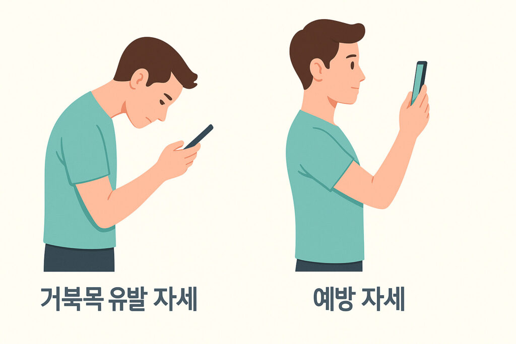 거북목 유발자세와 예방자세 일러스트