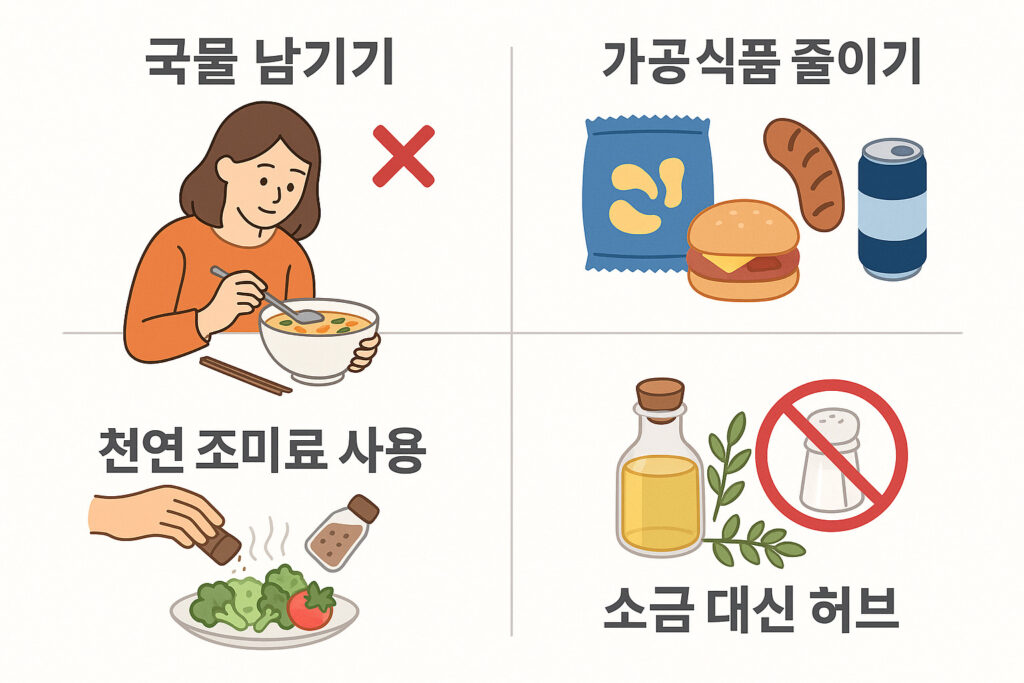 나트륨 줄이는 식단 실천법 예시 인포그래픽
