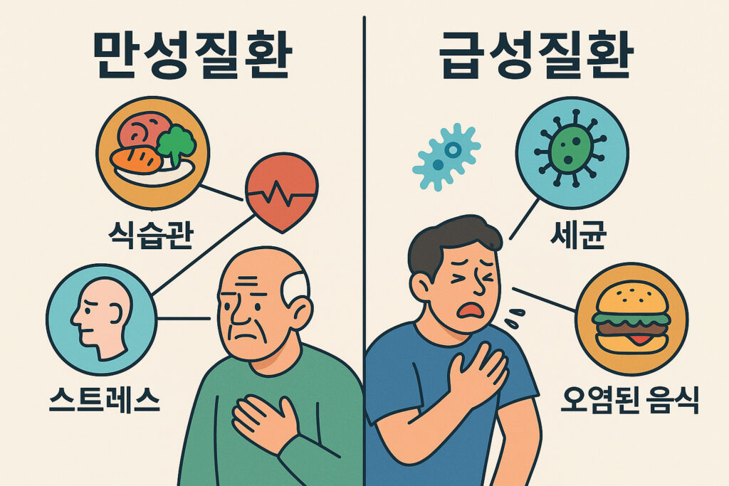 만성질환과 급성질환 발병원인 인포그래픽