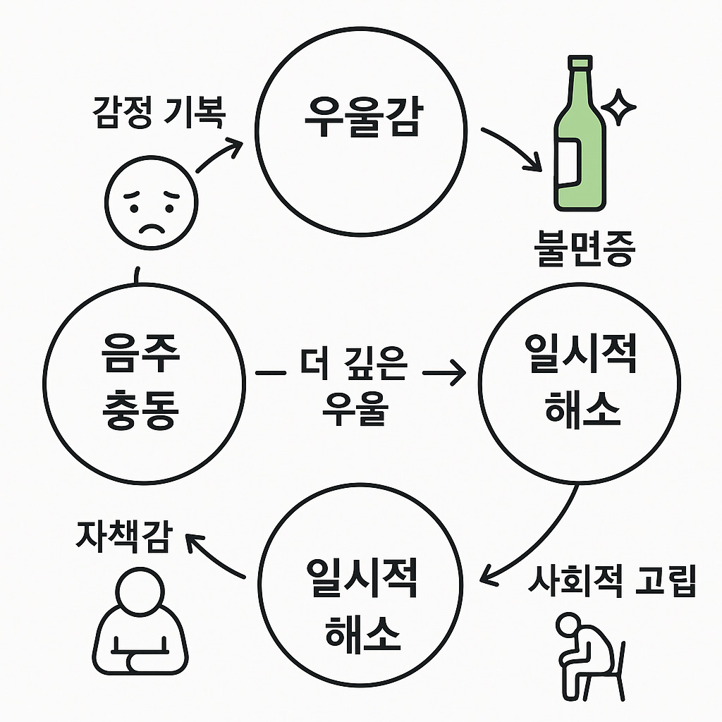 알코올 중독과 우울증의 악순환 인포그래픽