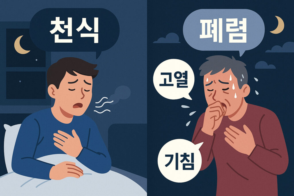 폐렴과 천식의 차이를 설명하는 건강 인포그래픽