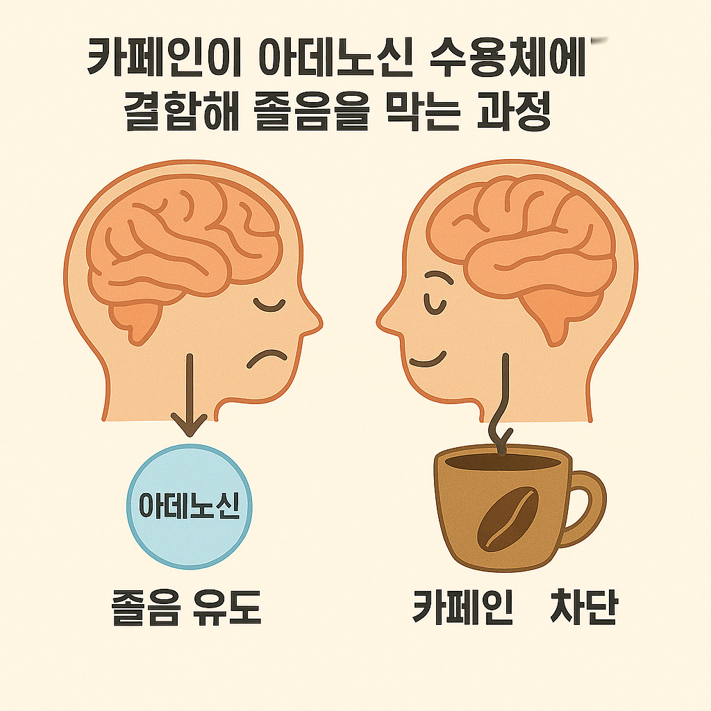 카페인의 수면 방해 과정 설명 이미지