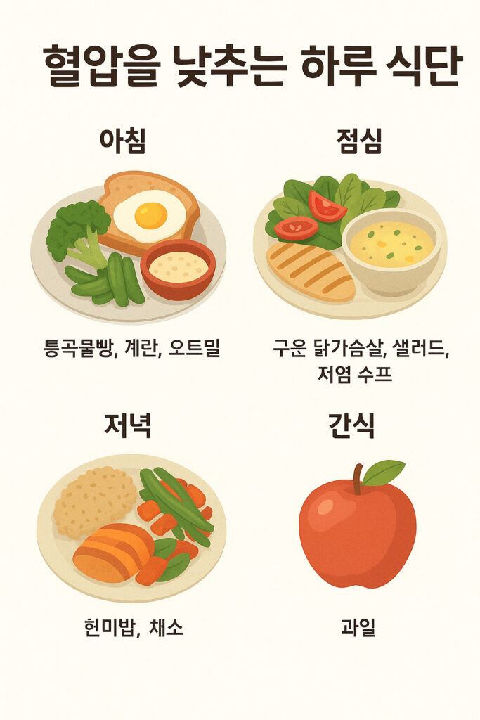 혈압 낮추는 식단 구성 예시 이미지