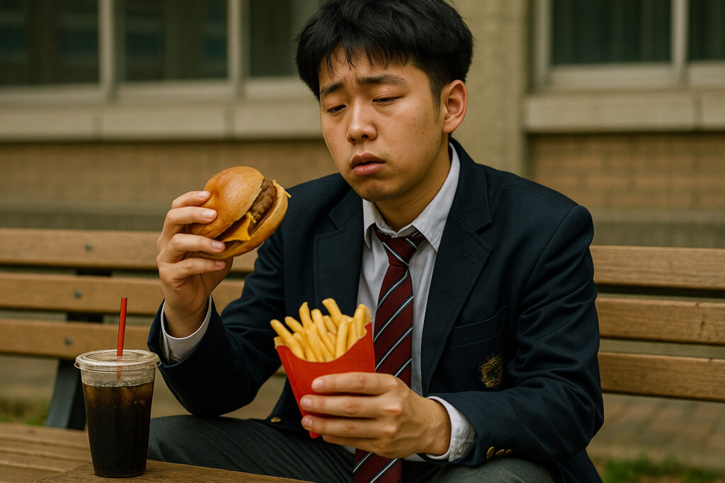 가공식품을 먹는 청소년의 모습