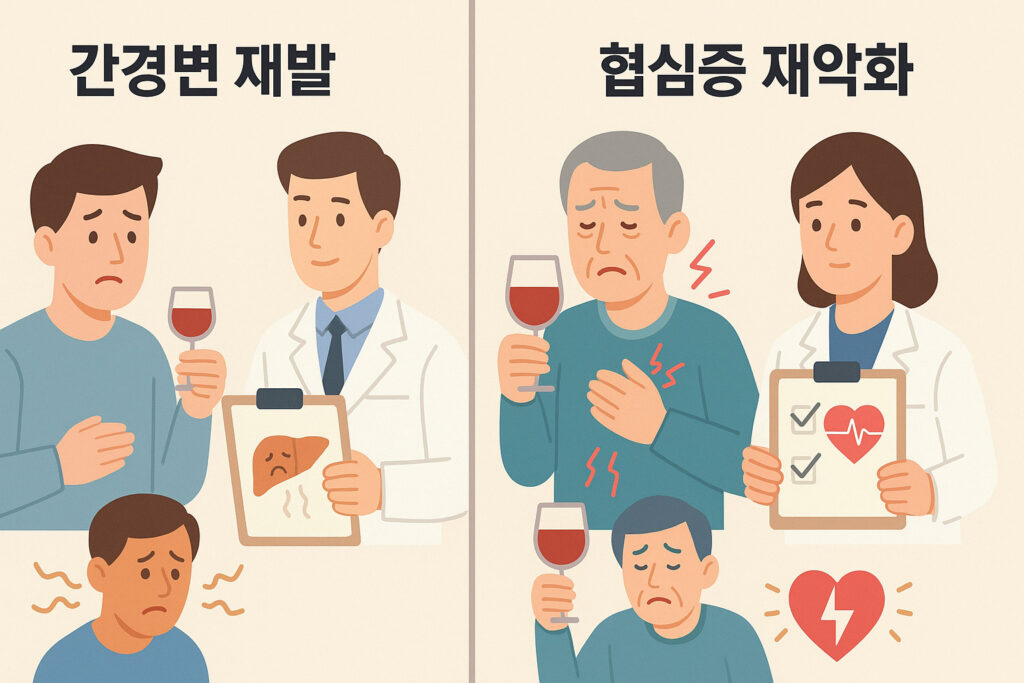 소량 음주 후 질환 재발 사례 일러스트