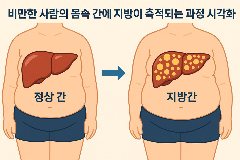 정상 간과 지방간 비교 인포그래픽