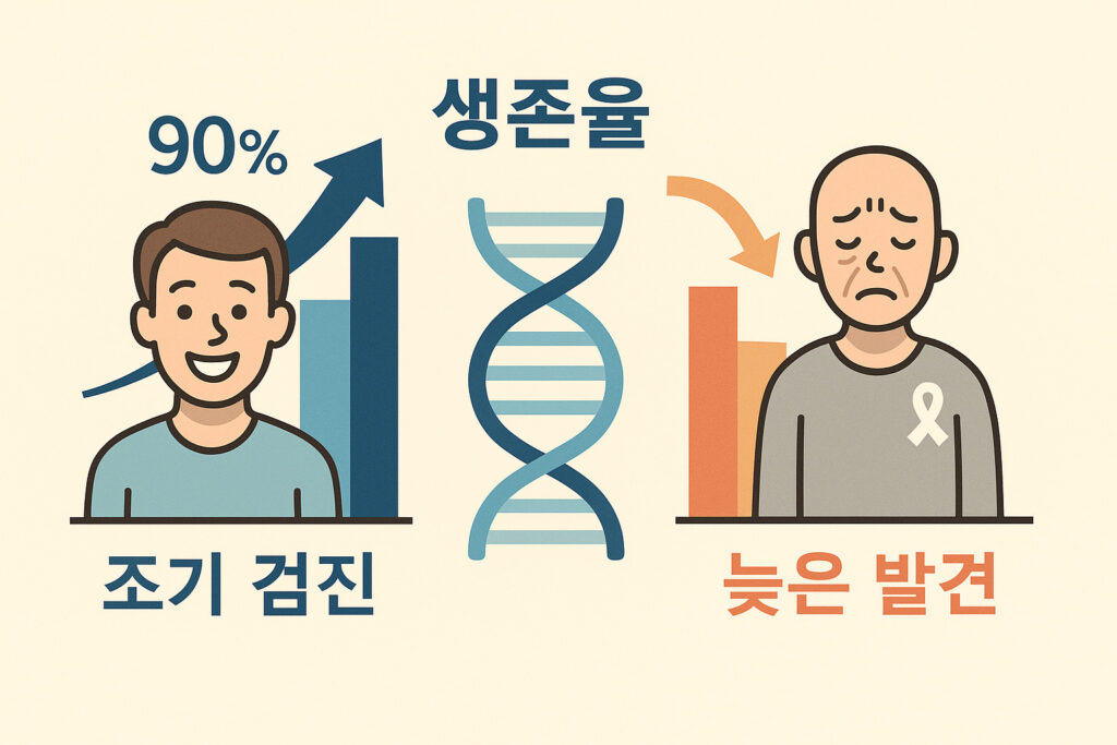 조기 검진과 늦은 진단의 위험 비교 인포그래픽