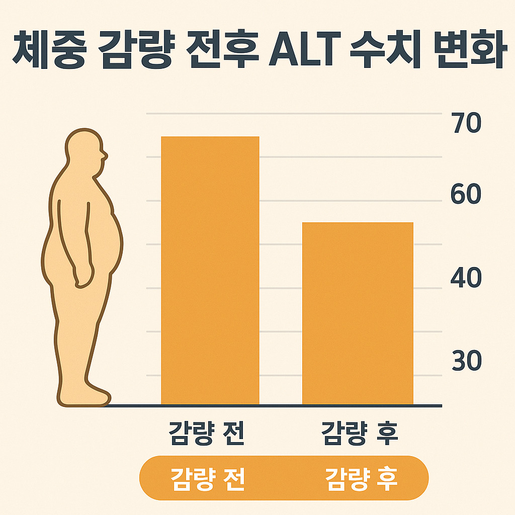 체중 감량 전후 ALT 수치 변화 그래프